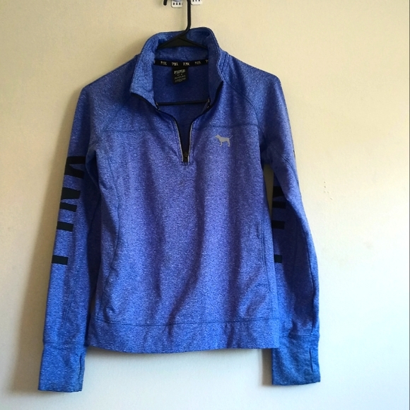 Victoria's Secret Pink Blue Spellout Athletic 1/4 Zip Pullover Size Medium - Picture 1 of 9